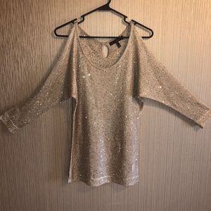 HeartSoul Gold Sequined Cold Shoulder Top